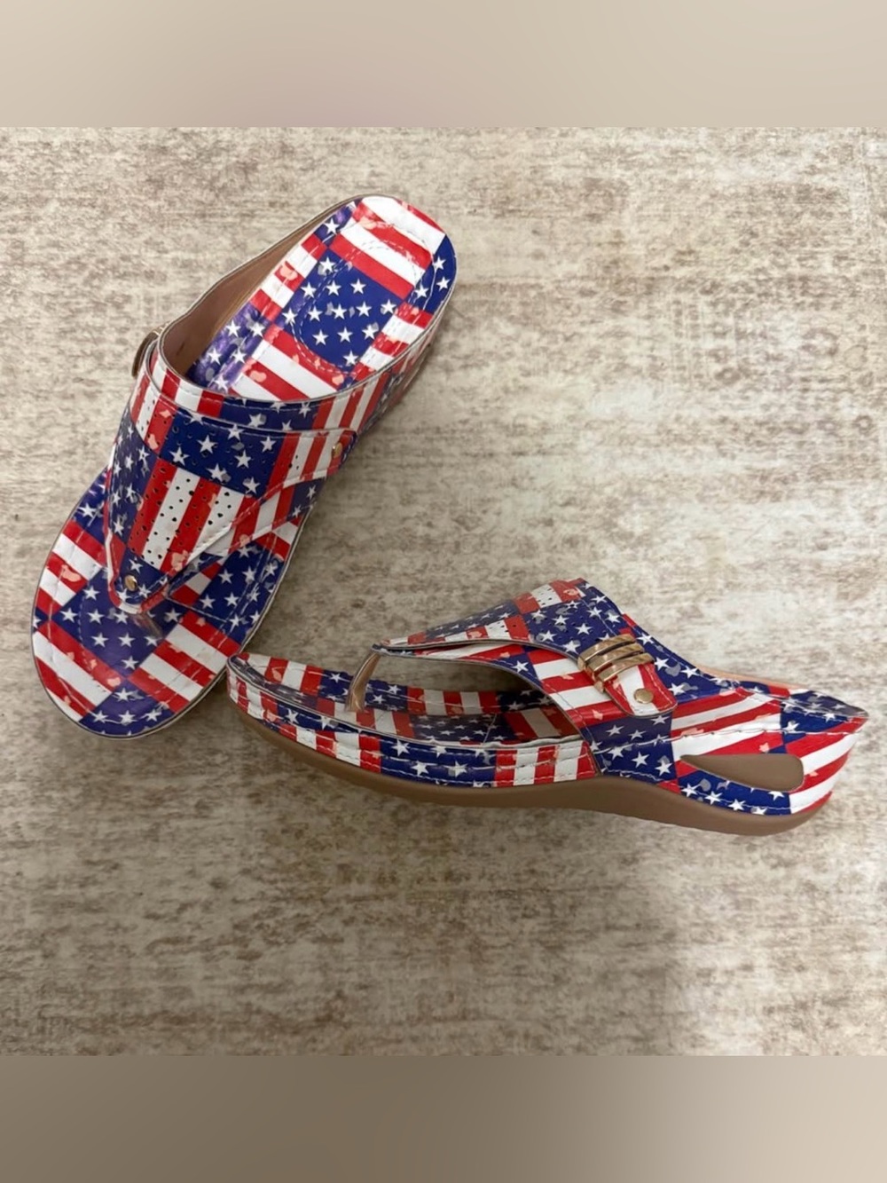 American Flag Print Women's Slide Sandals - Red/White/Blue